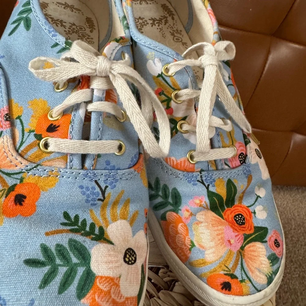 Keds Rifle Paper Company Floral Canvas Sneakers with Blue and gold Accents - Picture 1 of 8